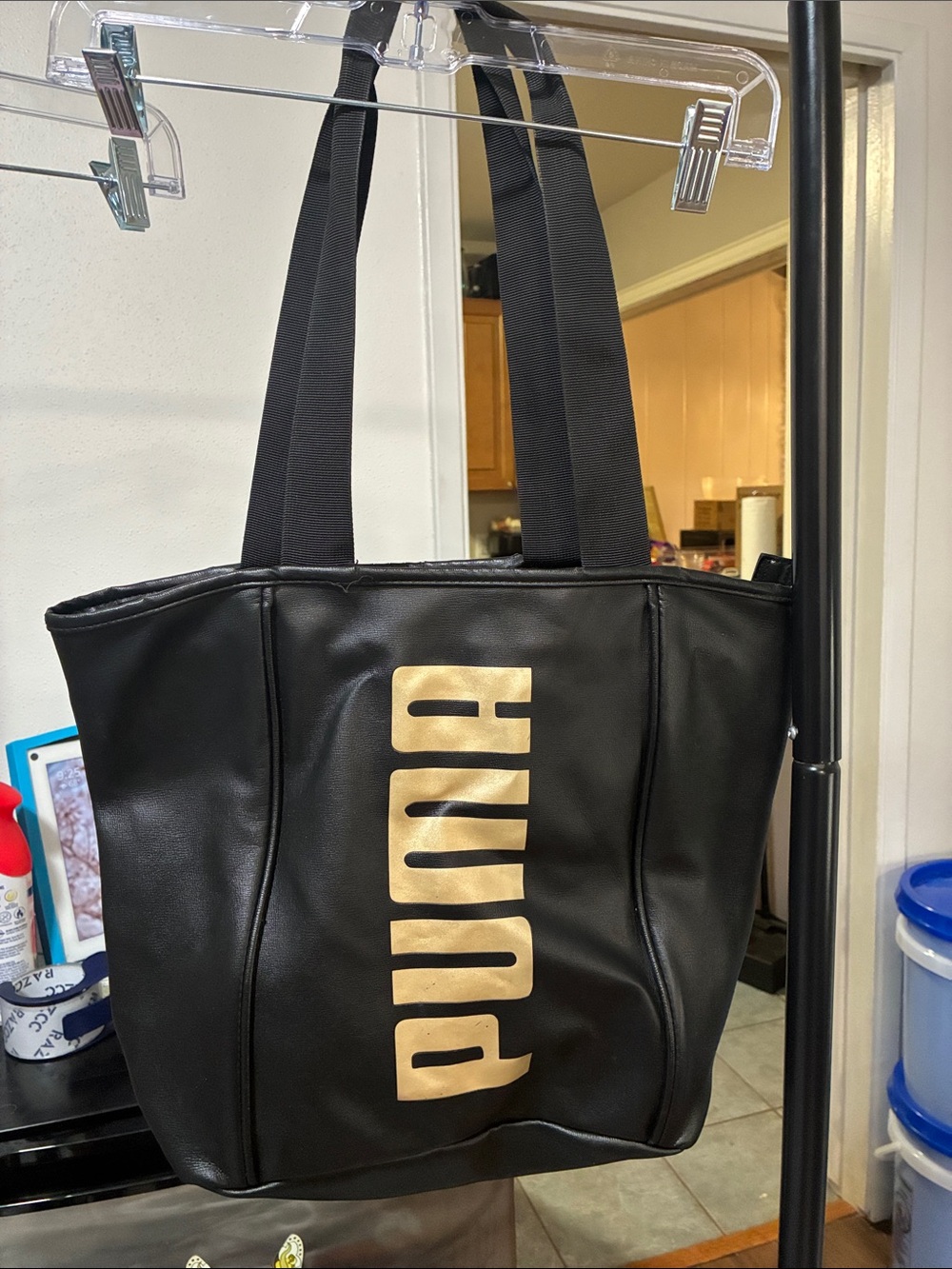Puma Black Tote with Gold Vertical Logo